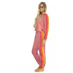 Aviator Nation Set, sweatshirt bolt neon rose crop with matching Pant Size Small
